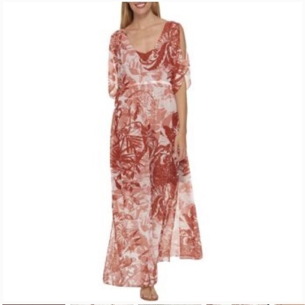 Tommy Hilfiger Saharan safari tropical chiffon maxi dress coverup size large